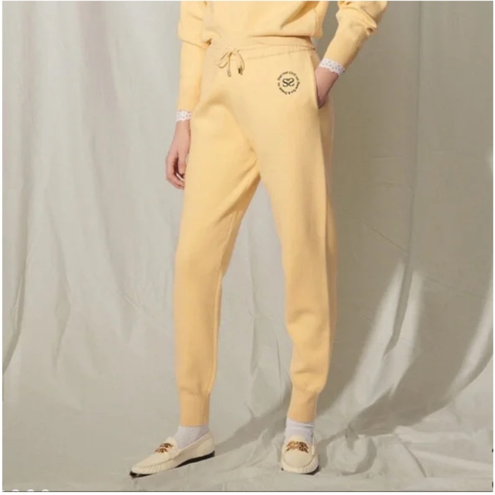 SANDRO Light Butter Yellow Texas Embroidered joggers Women's  SIZE 42  NWT